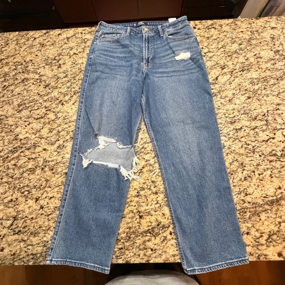 Hollister Ultra High-Rise Vintage Straight Jeans 13R Distressed Blue W31 L27 ws